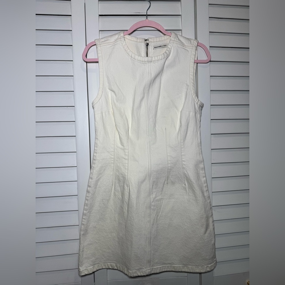 Abercrombie & Fitch Cream Sleeveless Denim Mini Dress with Corset Seaming Size S - Picture 8 of 11